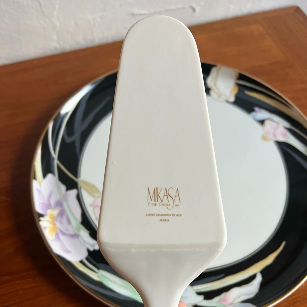 Vintage Mikasa Charisma Black Cake Plate & Server Set | Fine China Japan Floral